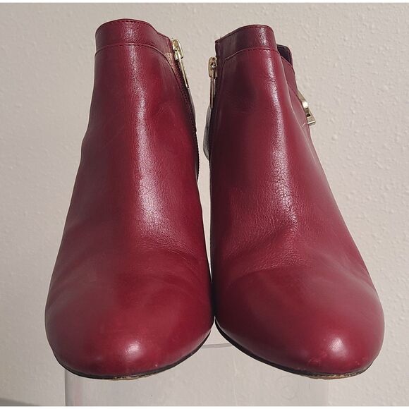 Vince Camuto Red Leather Ankle Booties US 10 EU 42 Heel Boots Mob Wife Pointed - Picture 4 of 7